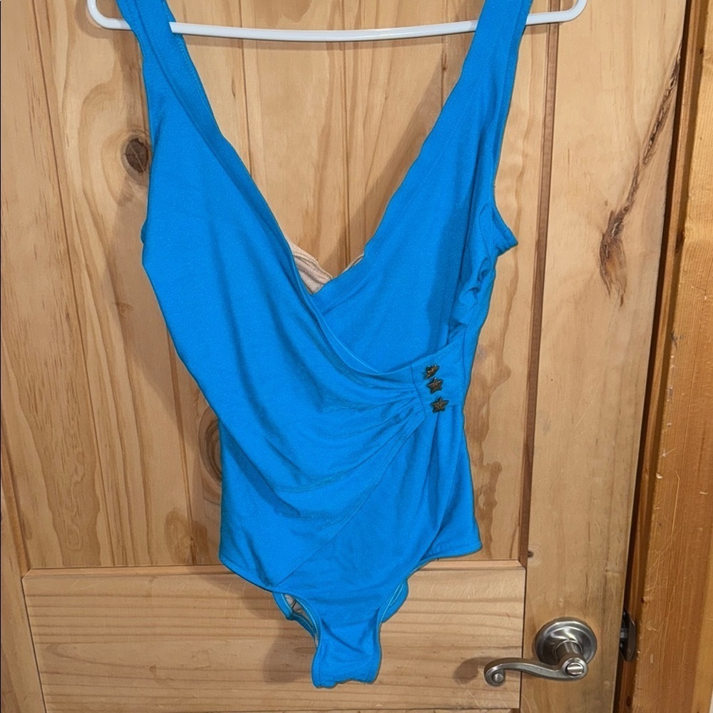 Carol Wior Blue One-Piece Swimsuit with Button Detail